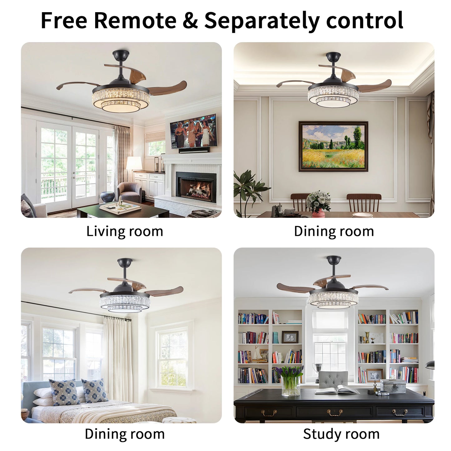 ARLGSITE Crystal Ceiling Fan Light With Remote Control And Timer