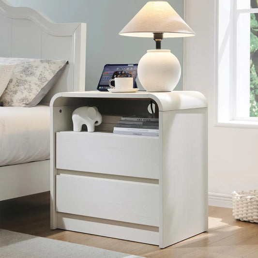 GYROOR Nightstand With Charging Station Modern Wood Bedside Table