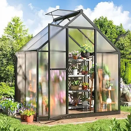 Greenhouse for Outdoors 4x6 FT, Polycarbonate Green House with Roof Vent and Quick Setup Structure, Aluminum Greenhouse