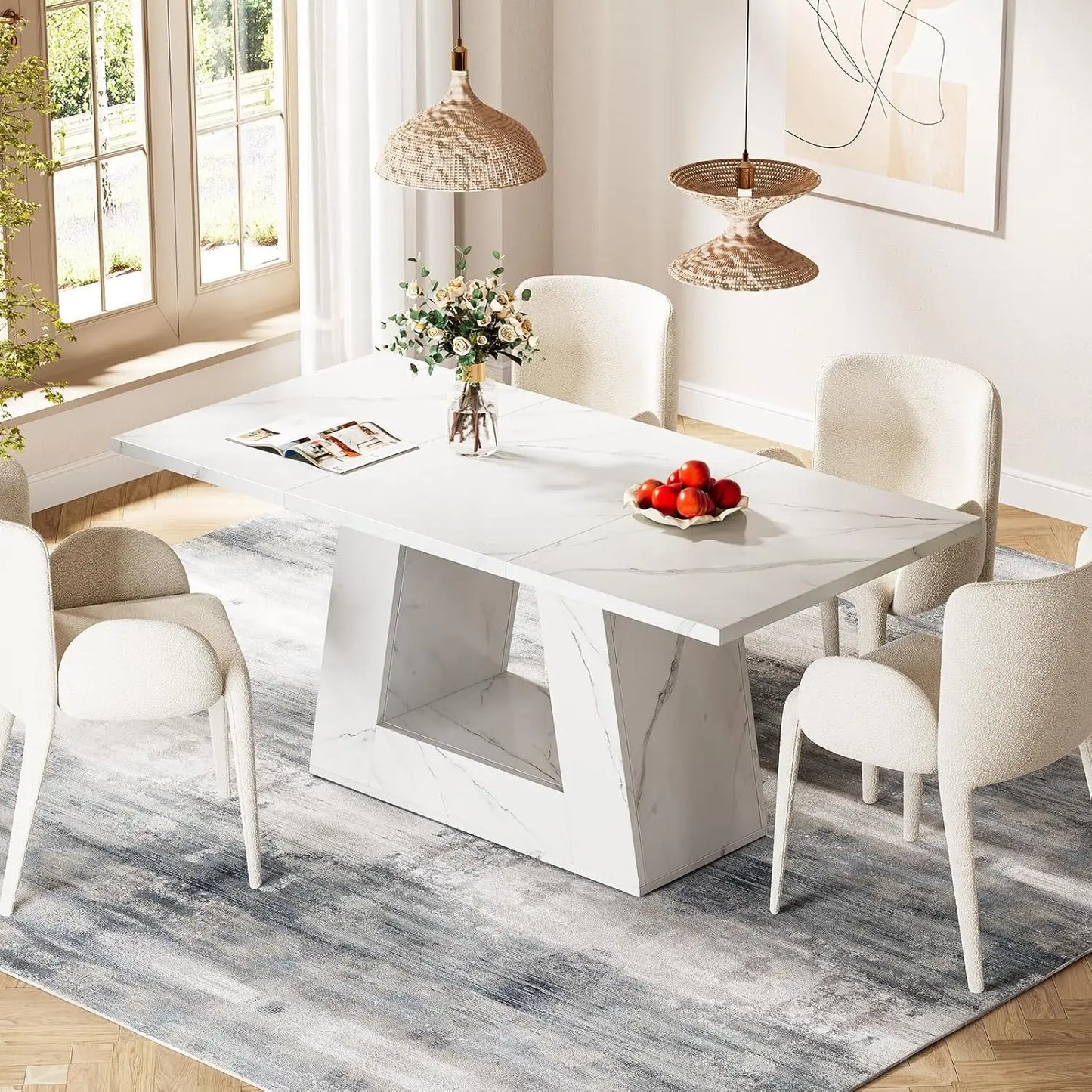 Dining Table for 4 to 6 People,Rectangular Dining Room Table,Dinner Table with Sturdy Base for Kitchen, Living Room
