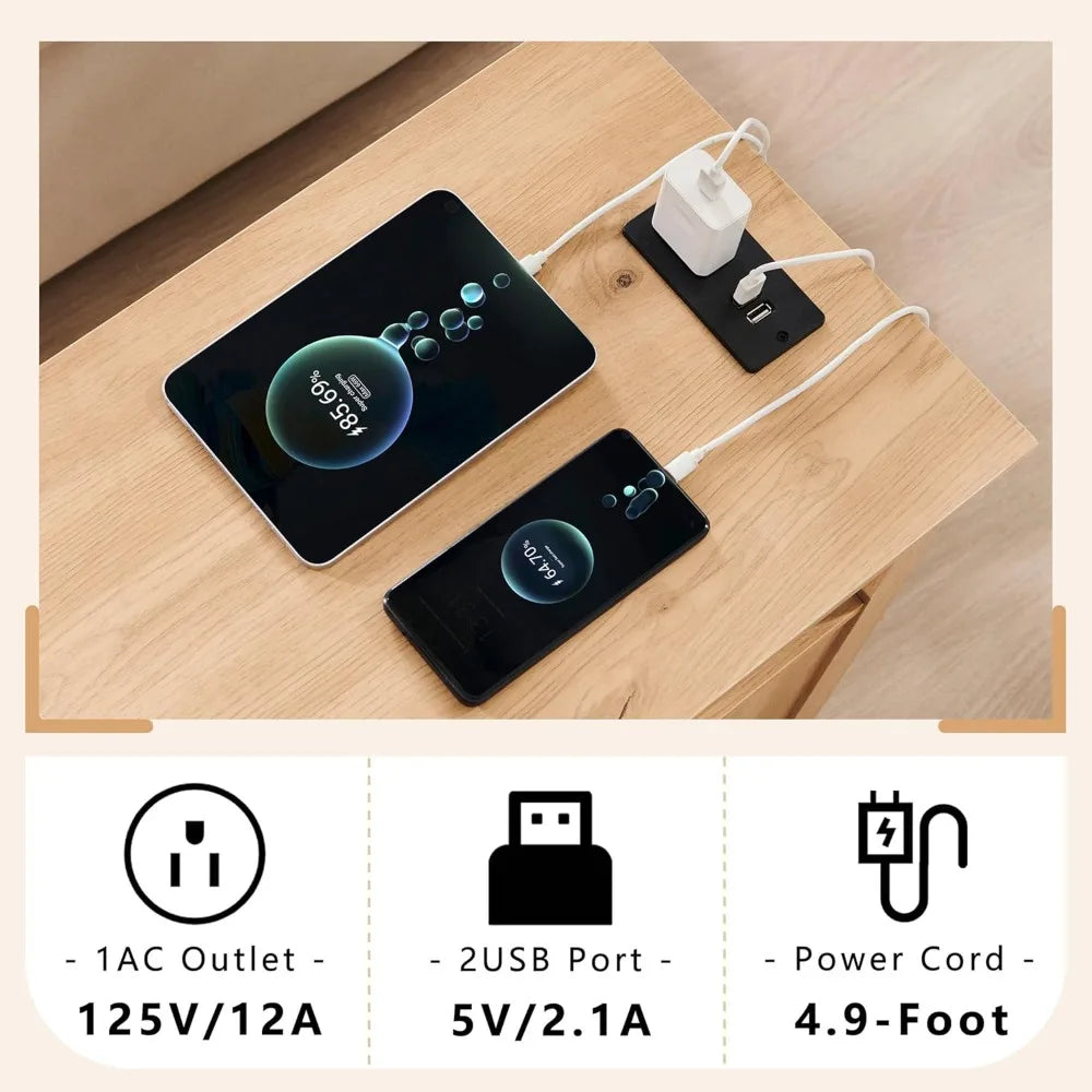 CHENGWEI Farmhouse Nightstands Set Of 2 With Charging Station