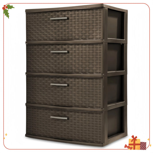 Weave Plastic 4 Drawer Storage Tower For Closet And Office Organization