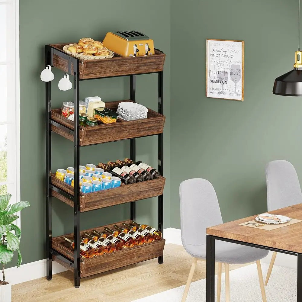DAFIFY Wood 4 Tier Fruit And Vegetable Basket Stand Rack