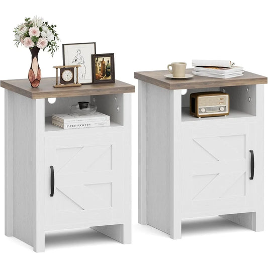Angduo Rustic Nightstand Bedside Table With Barn Door