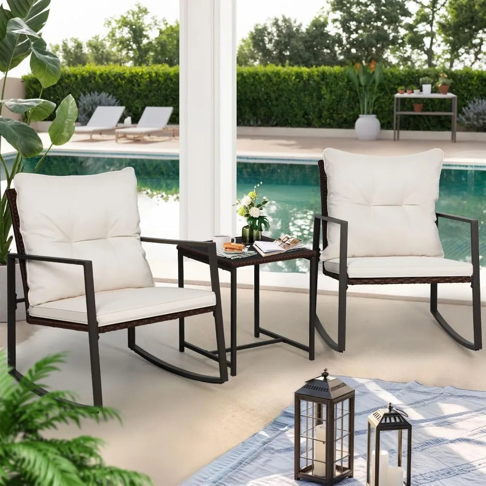 3 Piece Outdoor Patio Bistro Set With Wicker Glass Table