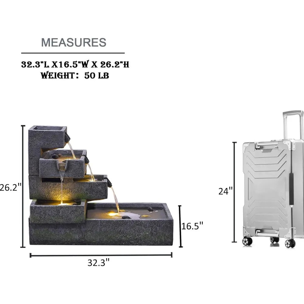 Tankana Tiered Outdoor Water Fountain For Garden With LED