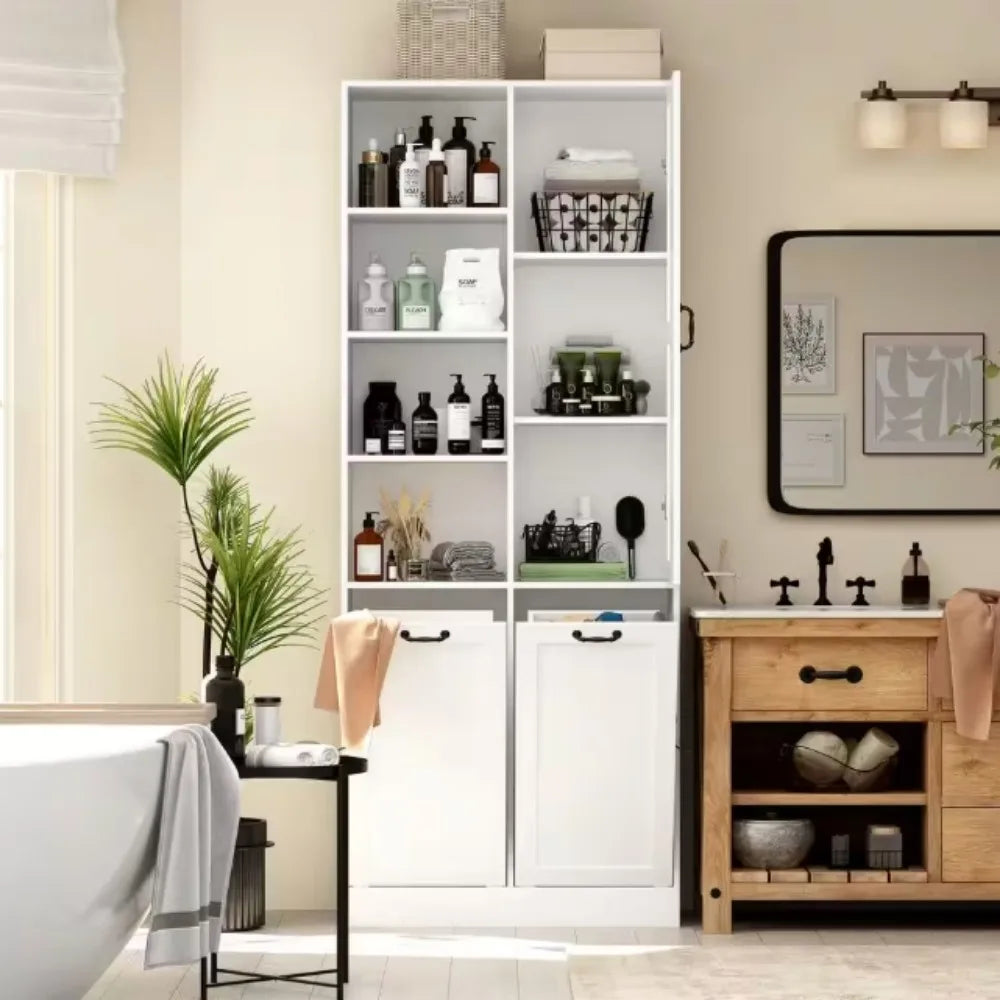 Freestanding Bathroom Linen Cabinet With Flip Storage