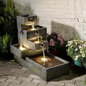 Tankana Tiered Outdoor Water Fountain For Garden With LED