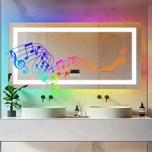 Borwart LED Bluetooth Mirror Dimmable Front Lights RGB Backlit