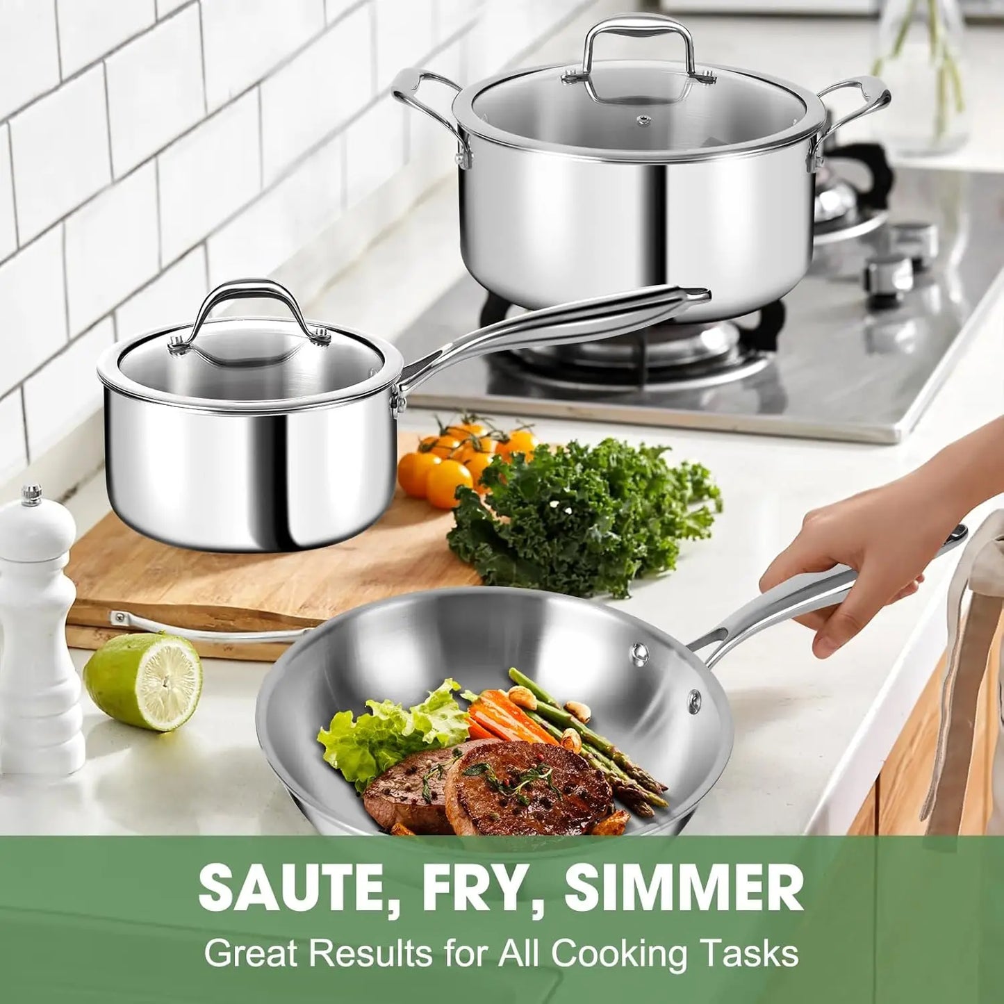 3 Ply Stainless Steel 7 Piece Cookware Set With Lids