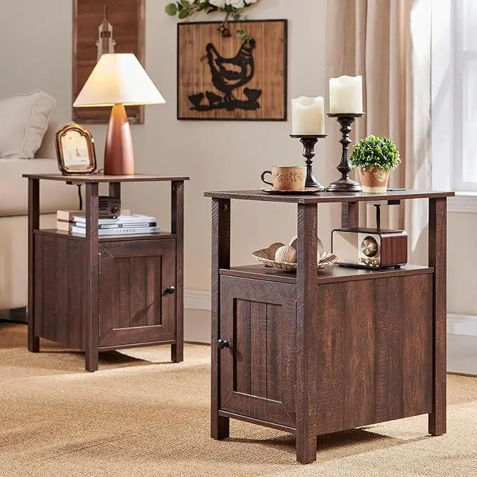 CHENGWEI Farmhouse Nightstands Set Of 2 With Charging Station