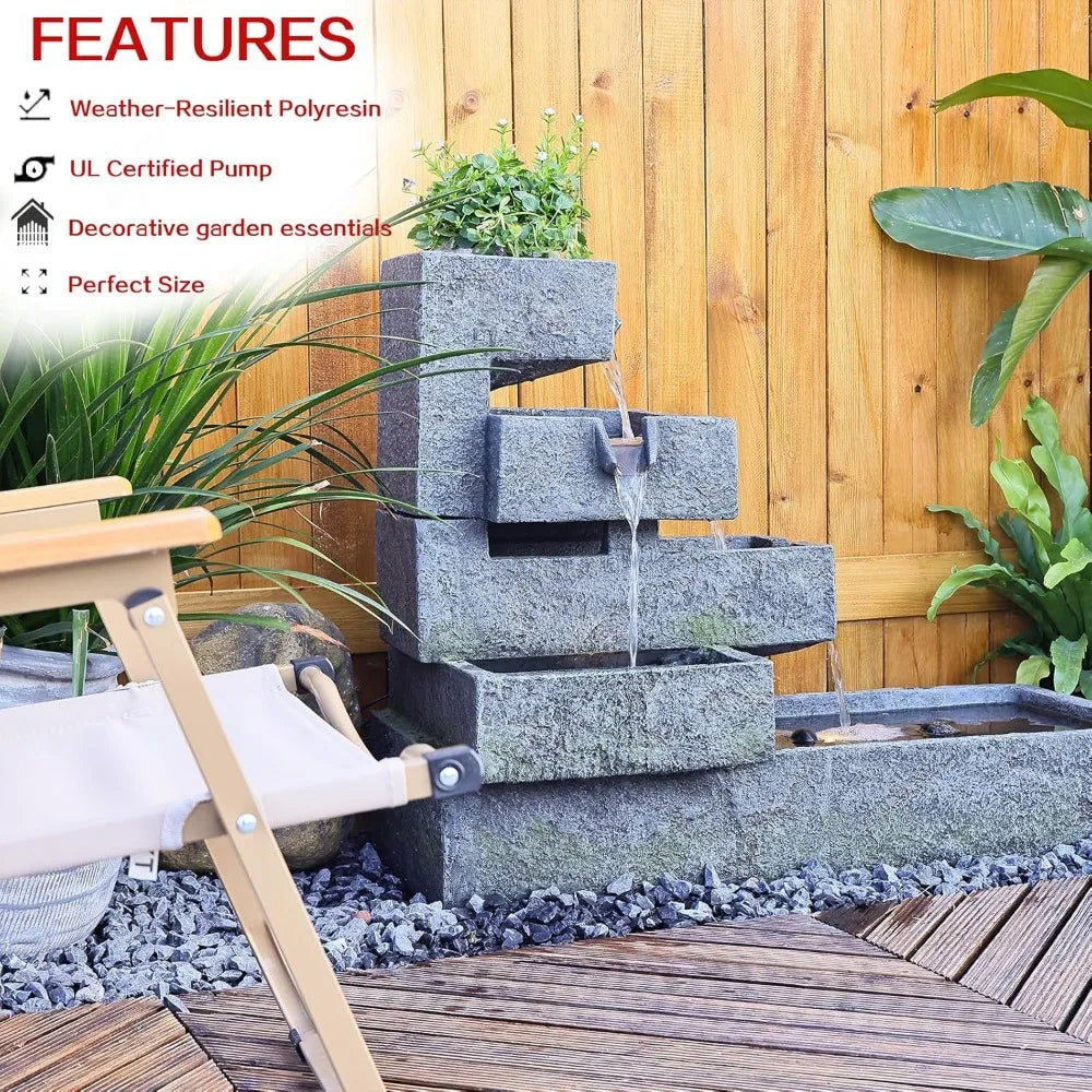 Tankana Tiered Outdoor Water Fountain For Garden With LED