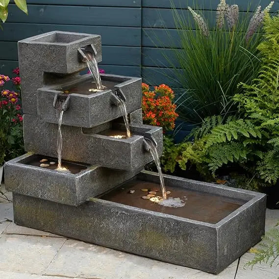 Tankana Tiered Outdoor Water Fountain For Garden With LED