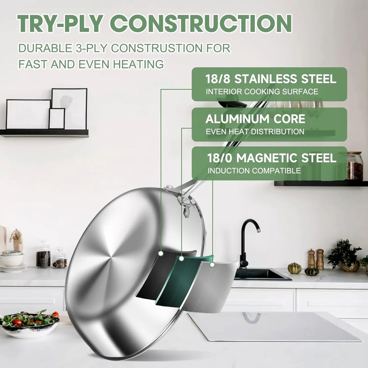 3 Ply Stainless Steel 7 Piece Cookware Set With Lids