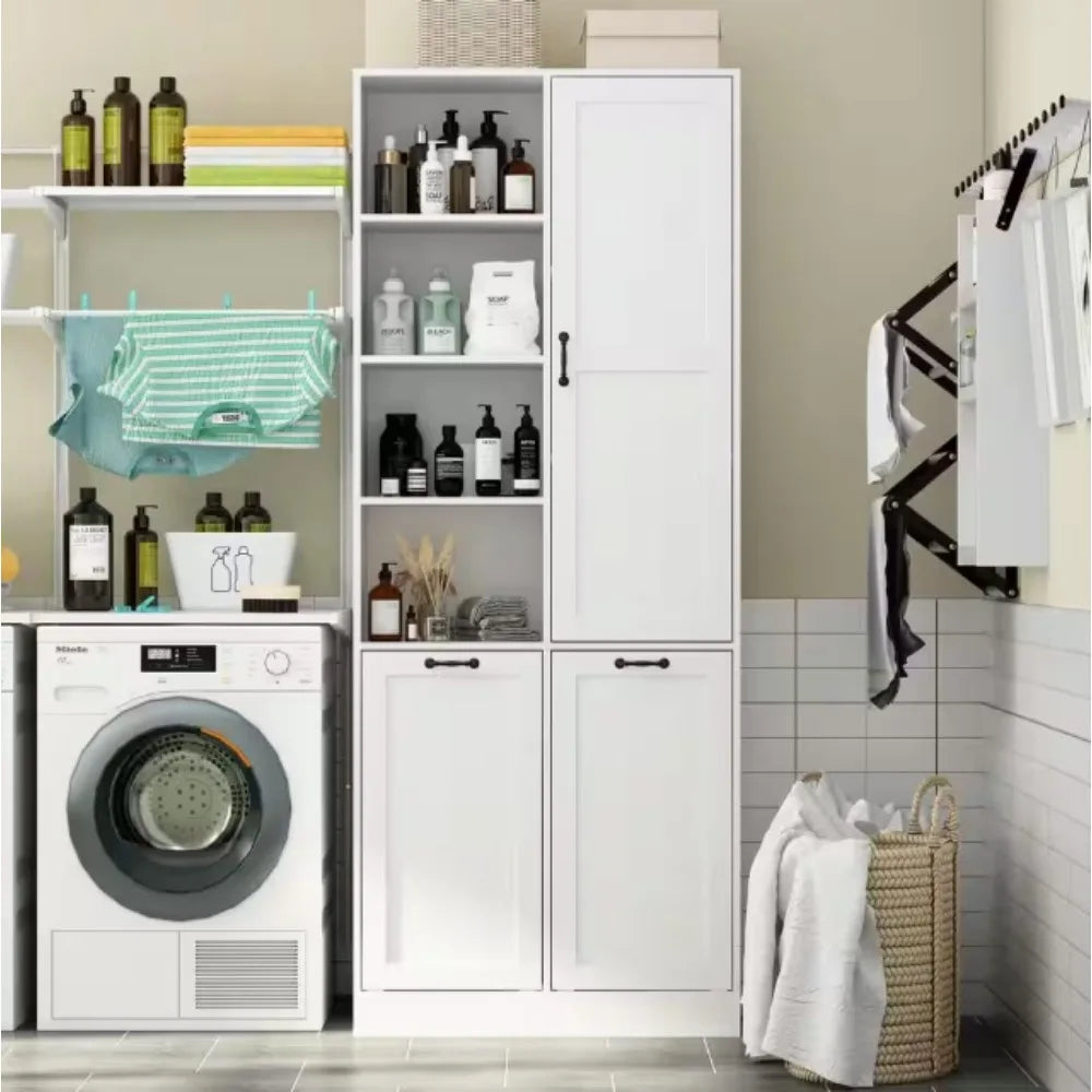 Freestanding Bathroom Linen Cabinet With Flip Storage