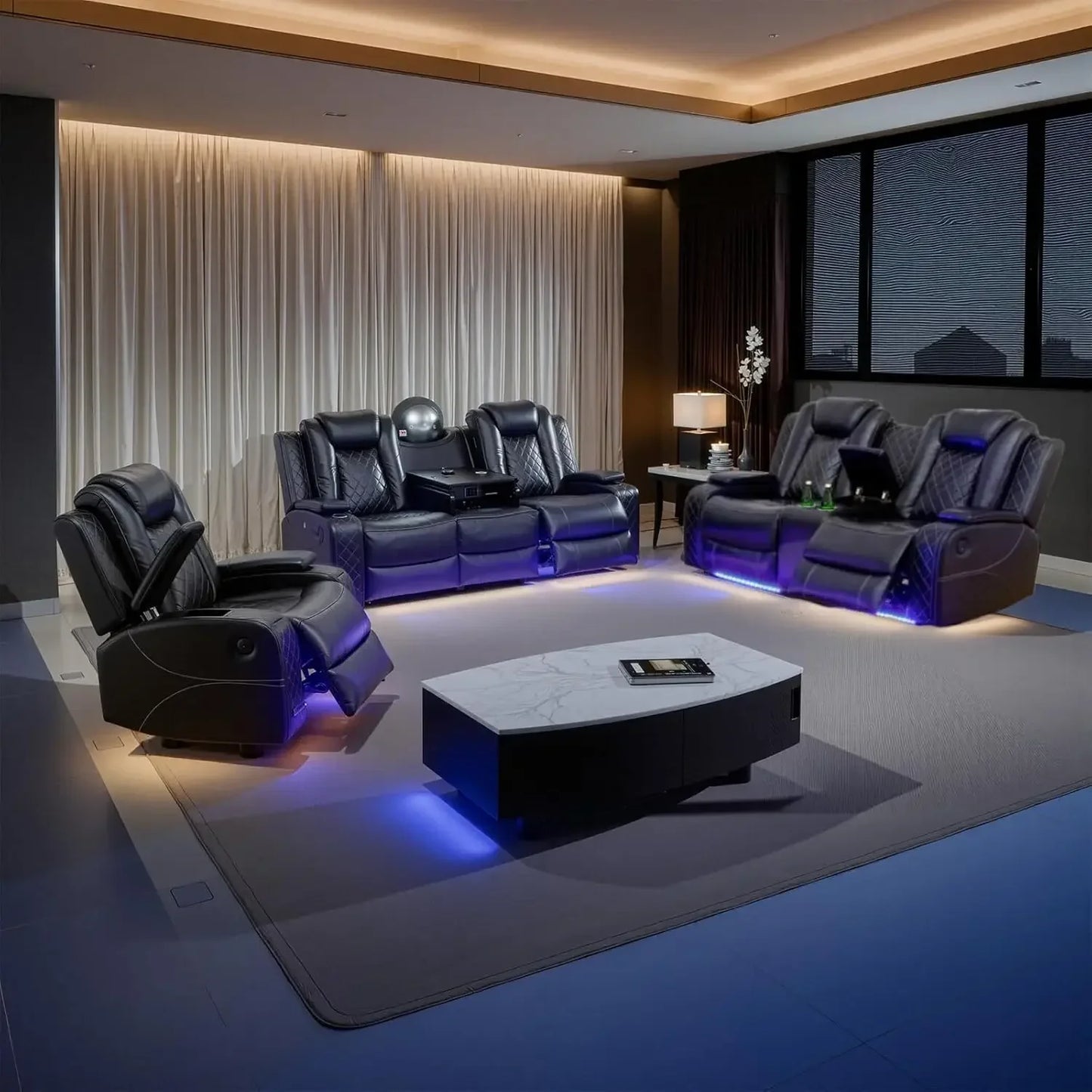 Electric Recliner Living Room Set LED Light And Wireless Charging