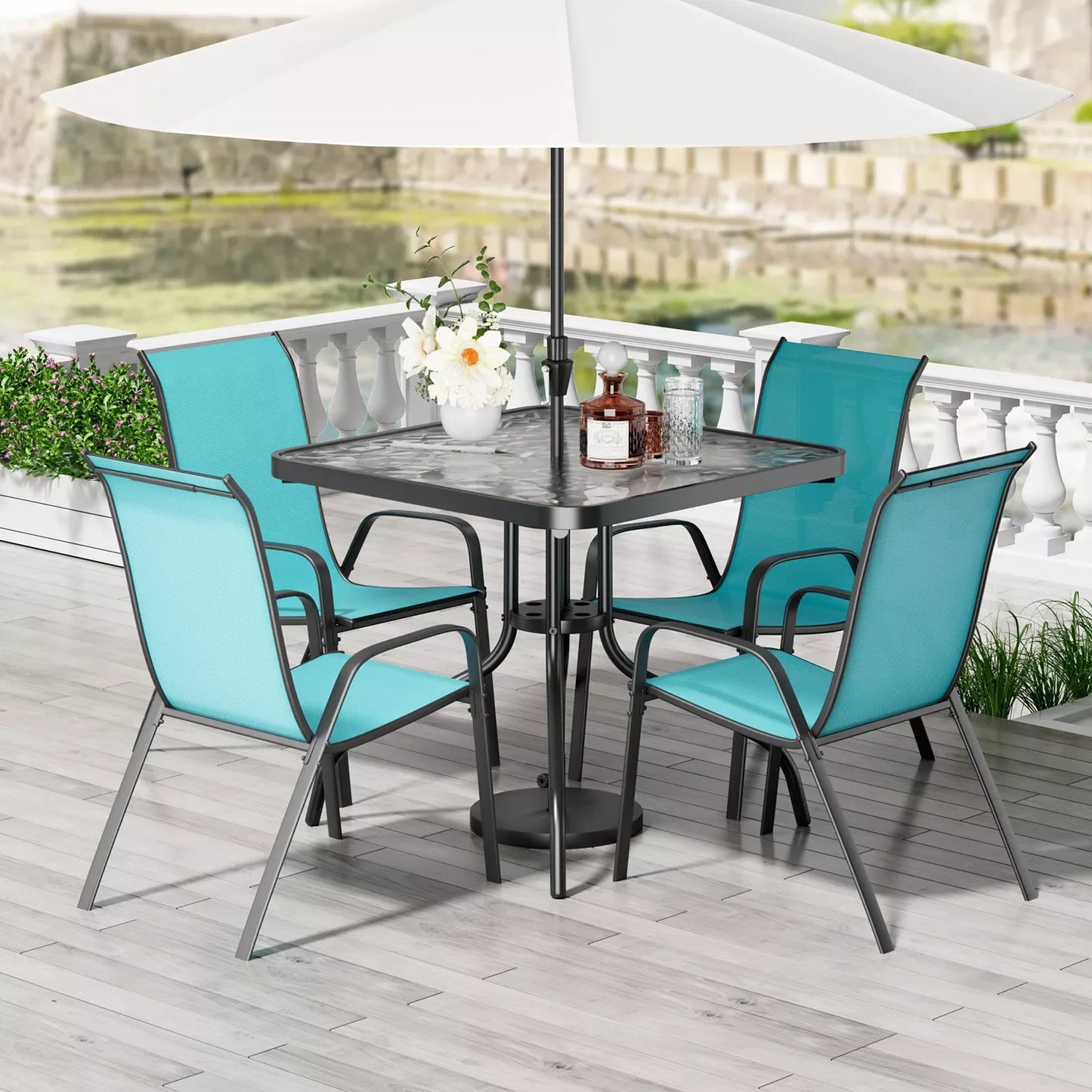 General Patio Dining Set 5 Pieces With Four Textilene Chairs