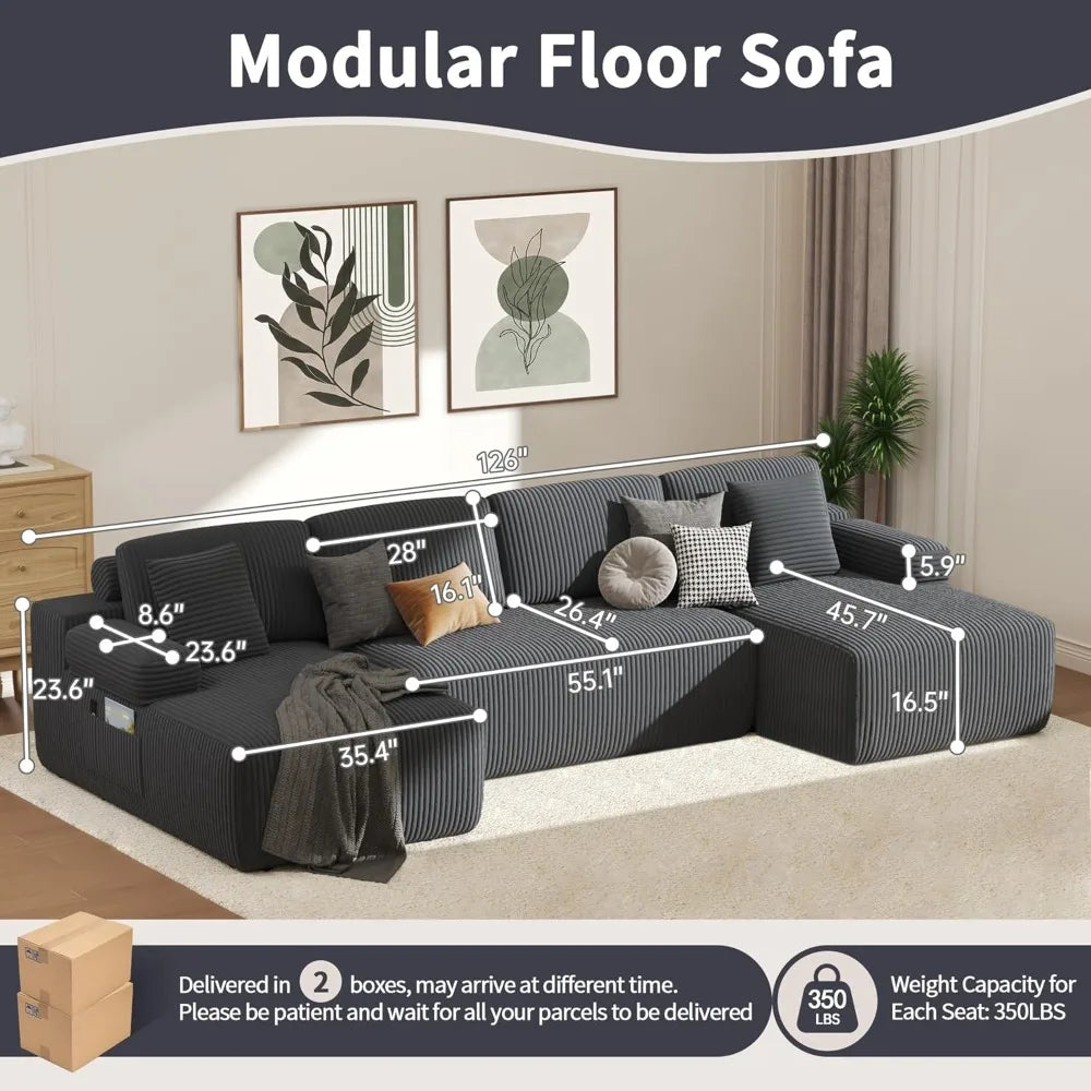 U Shaped Memory Foam Sectional Sofa With Corduroy Fabric