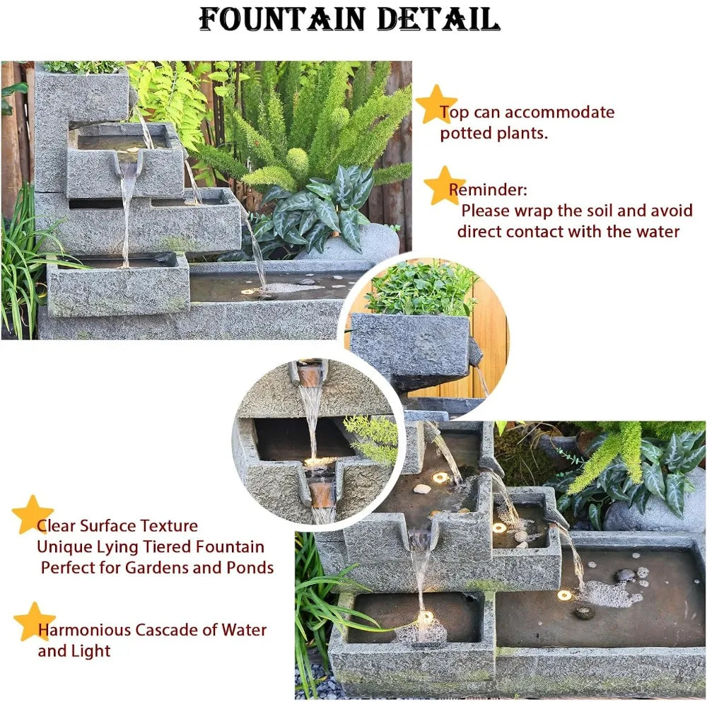 Tankana Tiered Outdoor Water Fountain For Garden With LED