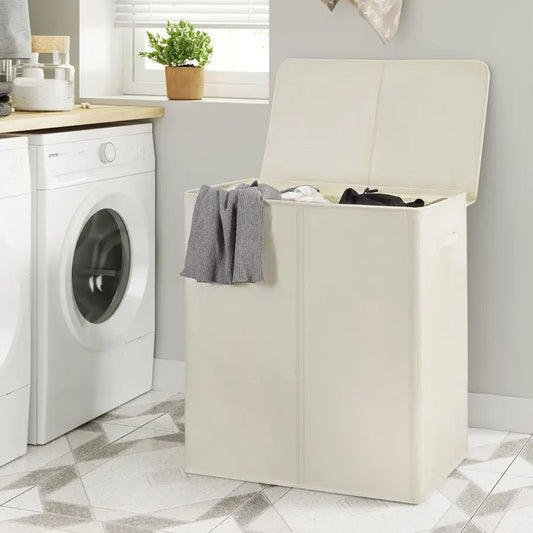 154L Double Laundry Hamper with Lid and Removable Laundry Bags, Large Dirty Clothes Hamper 2 section Collapsible Laundry Basket