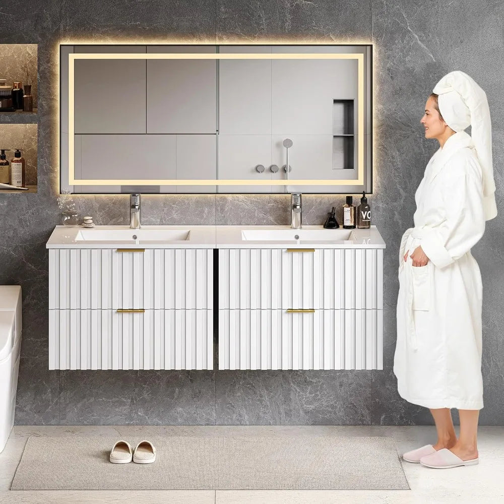 Floating Bathroom Vanity With Sink And Dual Fluted Drawers