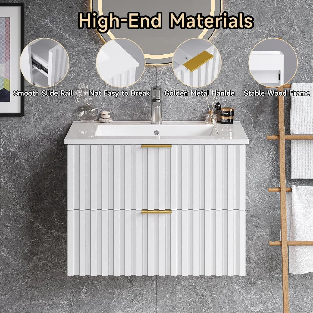 Floating Bathroom Vanity With Sink And Dual Fluted Drawers