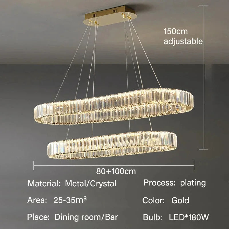 Luxury LED Pendant Light Modern Crystal Chandelier Living Dining Room Kitchen Ceiling Lamp Lustre Decor Indoor Bar Hang Fixture