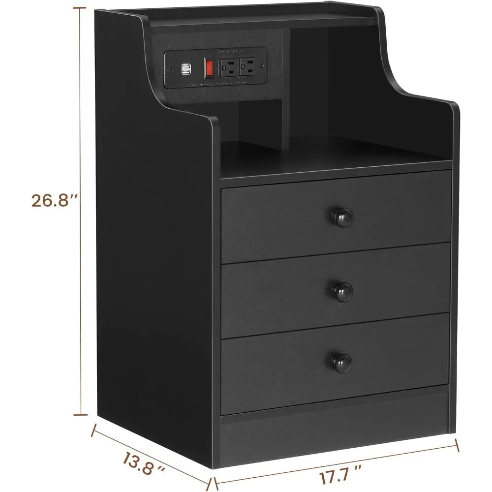 Bedside Table Set Of 2 With Charging Station And Storage
