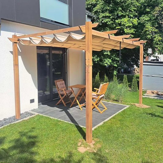 10' x 13' Outdoor Retractable Pergola with Sun Shade Canopy Patio Metal Shelter for Garden Porch Beach Pavilion