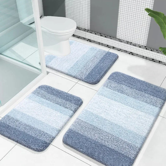 Bathroom Rugs 3-Piece Microfiber Bath Mat Set With U-Shaped Rug