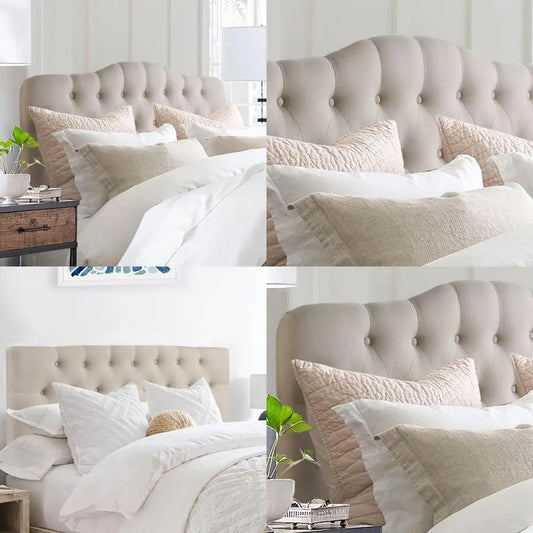 Linen Upholstered Adjustable Height Headboard With Button Tufting