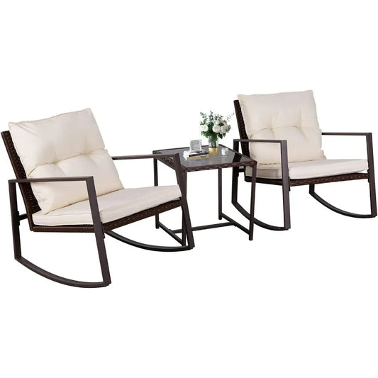3 Piece Outdoor Patio Bistro Set With Wicker Glass Table