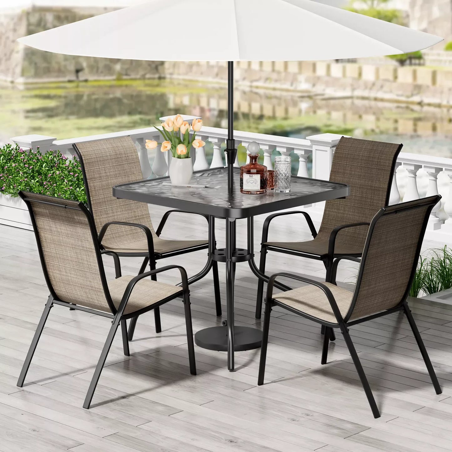 General Patio Dining Set 5 Pieces With Four Textilene Chairs