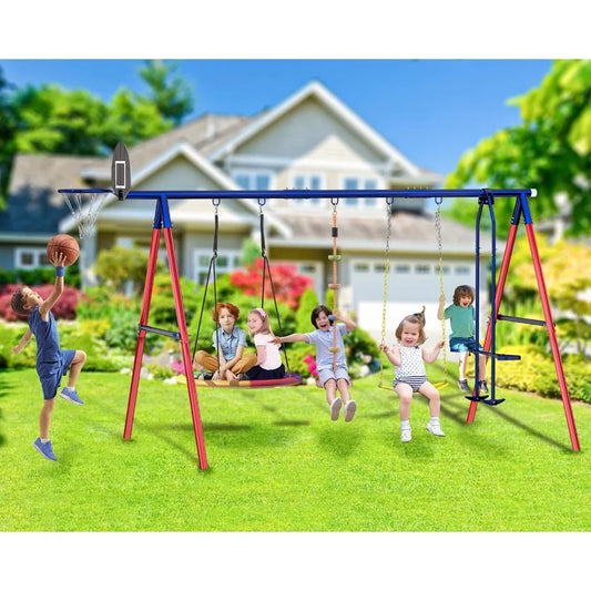 XMSJ 5 In 1 HeavyDuty Metal Swing Set Backyard 3-12