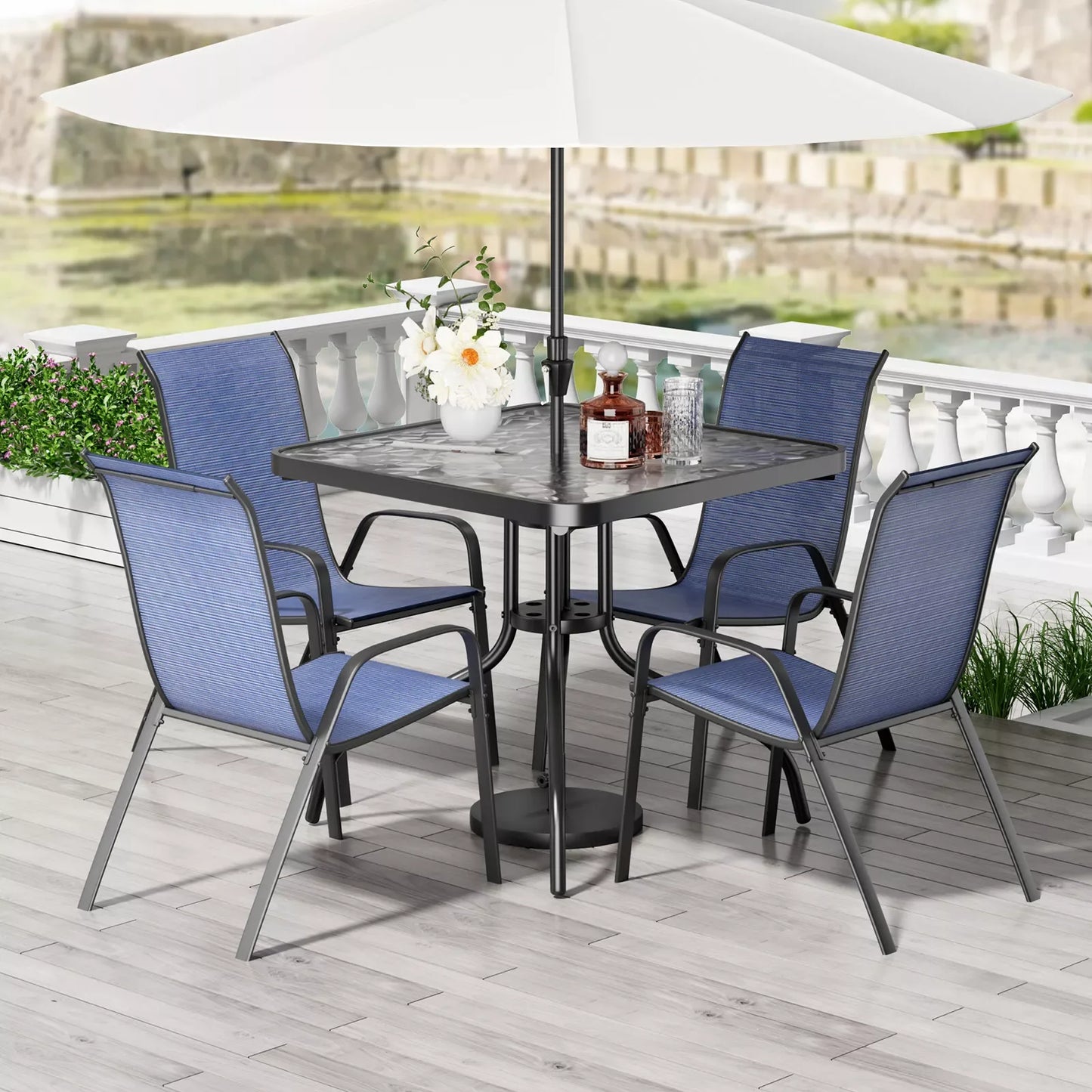 General Patio Dining Set 5 Pieces With Four Textilene Chairs