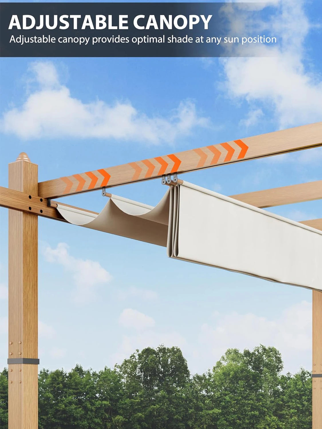 10X10FT 10X13FT Outdoor Pergola With Retractable Canopy,  Faux Wood Grain Metal Patio Gazebo, Modern Yard Pergola Shelter