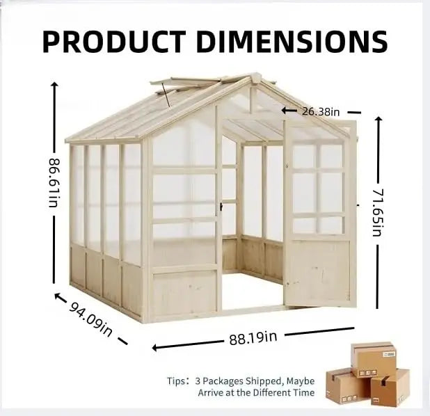 Outdoor Greenhouse,Heavy Duty Wooden Greenhouse with Polycarbonate Panels & Lockable Door - Sturdy Wood Frame Garden Green House