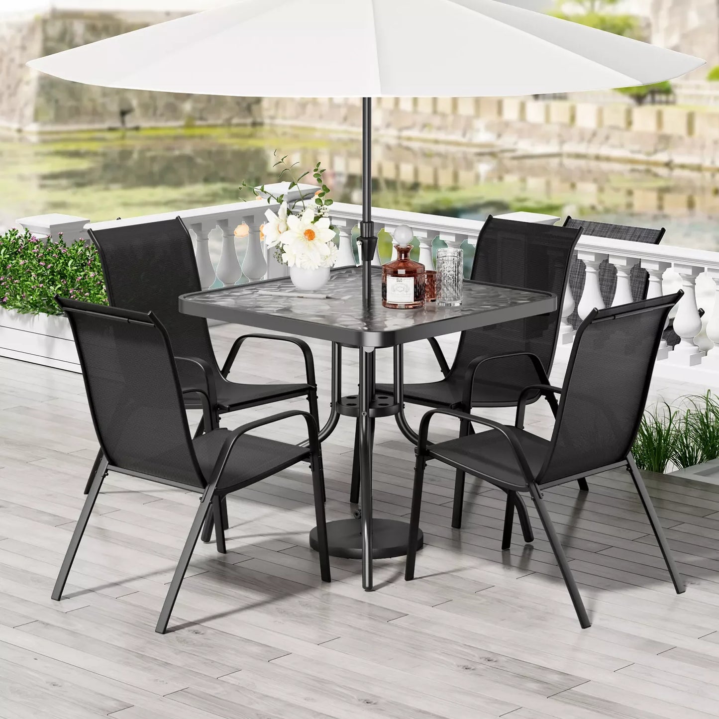 General Patio Dining Set 5 Pieces With Four Textilene Chairs