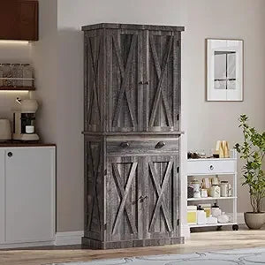 Farmhouse Kitchen Pantry Cabinet With Barn Doors And Adjustable Shelves