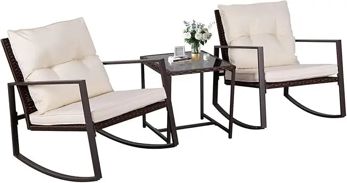 3 Piece Outdoor Patio Bistro Set With Wicker Glass Table