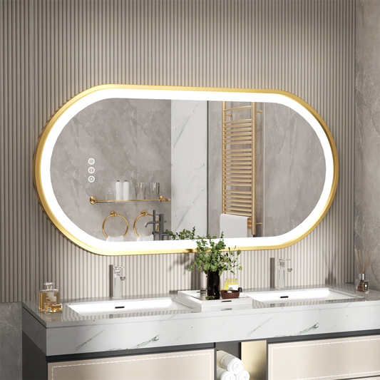 Frame Oval Led Lighted Antifog Bathroom Dimmable Smart Vanity Mirror