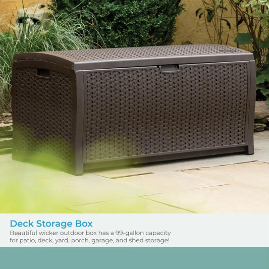 Home.Home DBW9200 Outdoor Wicker Plastic Patio Storage Chest With Handles