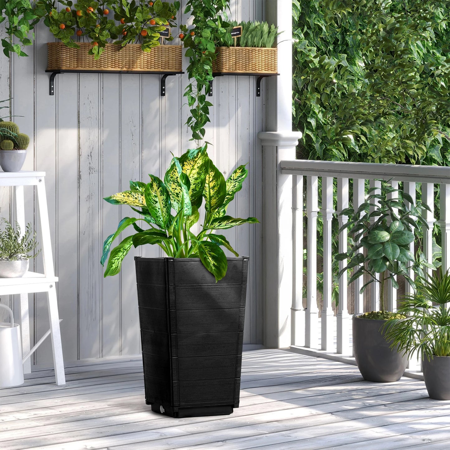 2 Pack Outdoor Tall Plastic Planter Set, Large Flower Pots , Durable Plant Pots for Porch0 Entryway Patio Yard Garden