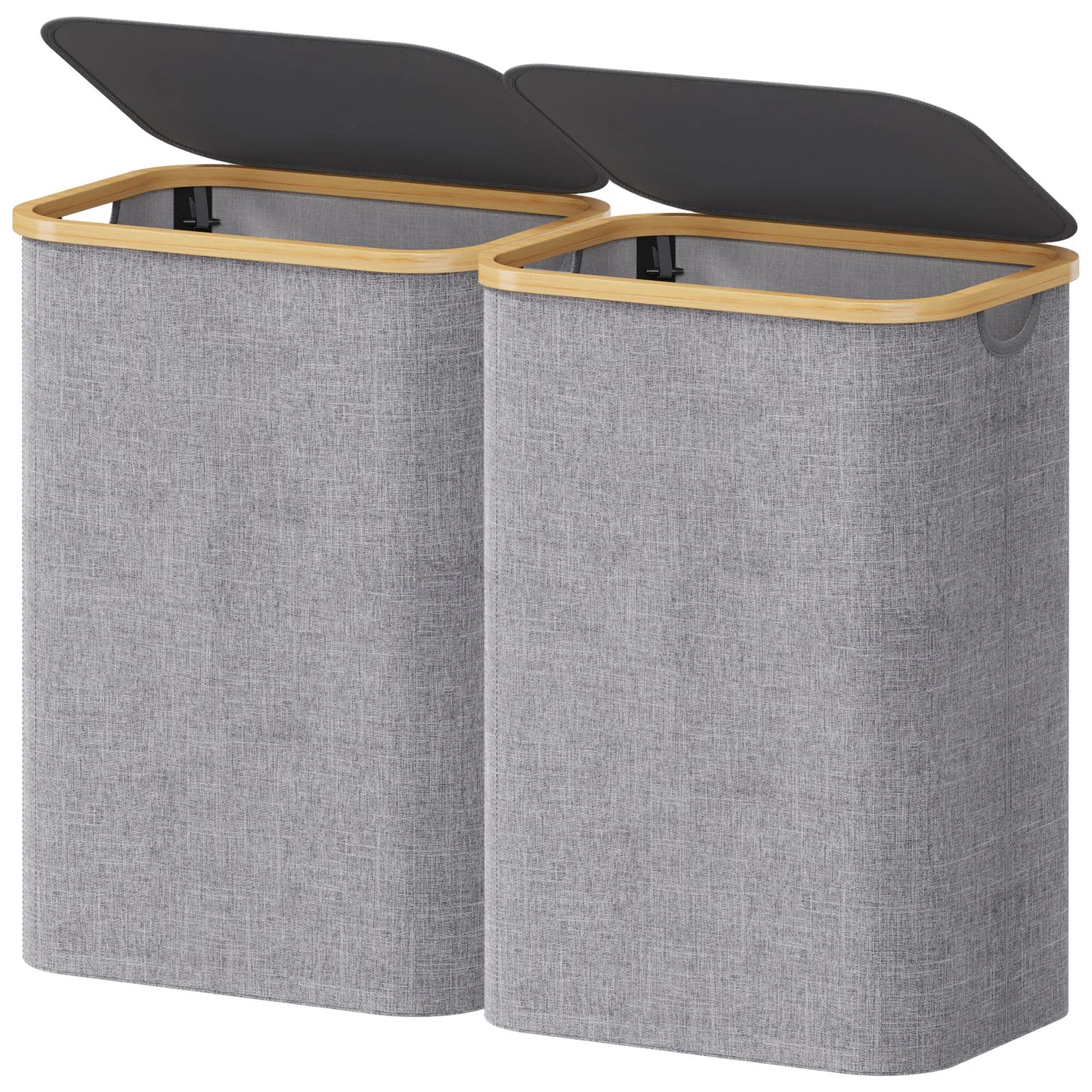 Laundry Basket with Lid, Clothes Hampers for Laundry with Bamboo Handles and A Removable Laundry Bag