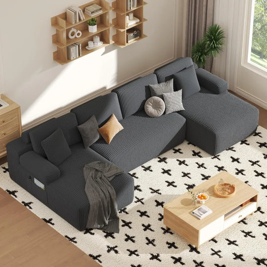 U Shaped Memory Foam Sectional Sofa With Corduroy Fabric