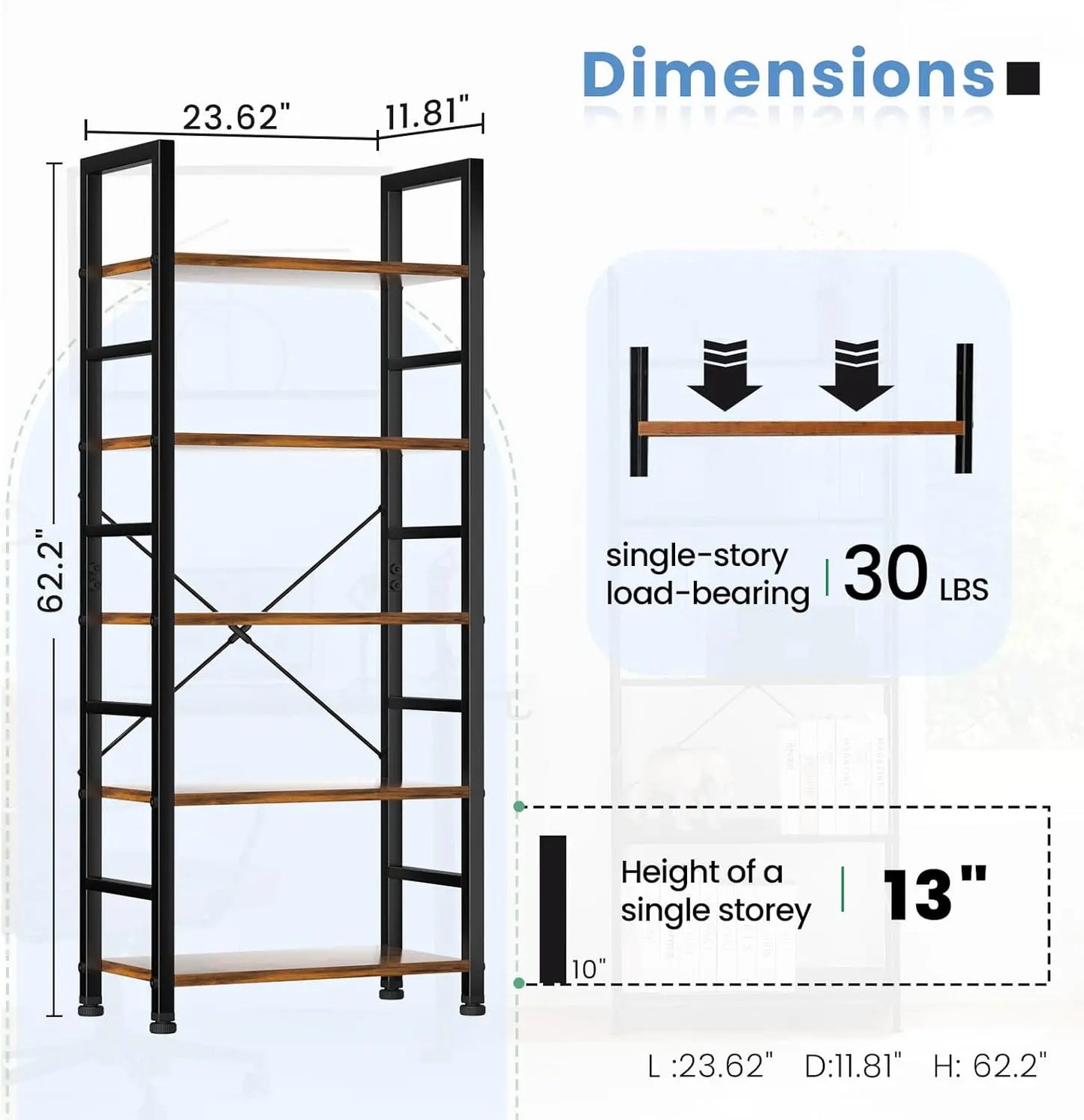 Modern Minimalist 5 Tier Bookshelf For Living Room And Office
