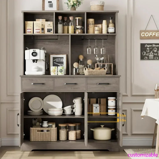 XMSJ Buffet Cabinet With Hutch Modern Farmhouse Sideboard 3 Drawers