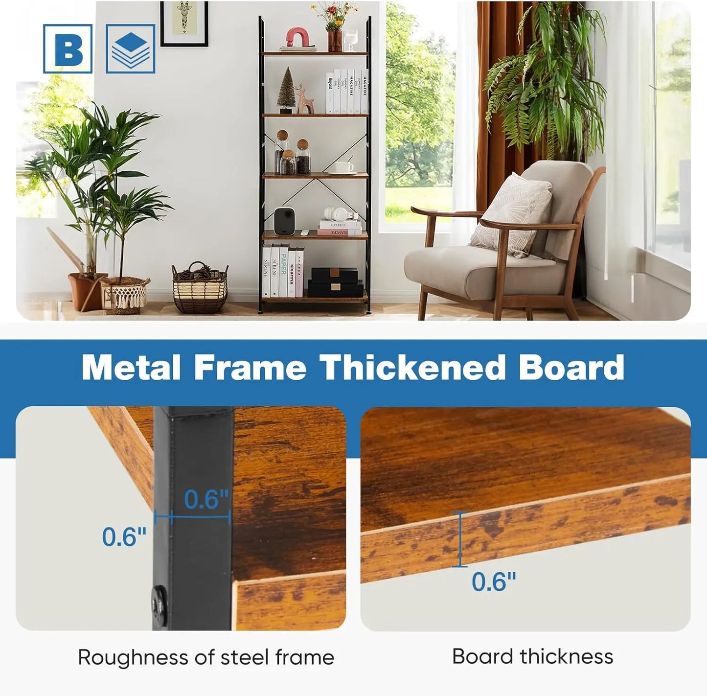 Modern Minimalist 5 Tier Bookshelf For Living Room And Office