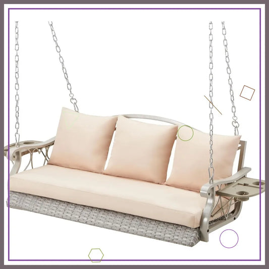 Outdoor Rattan Porch Swing Chair With Cushions 900 Lb Capacity