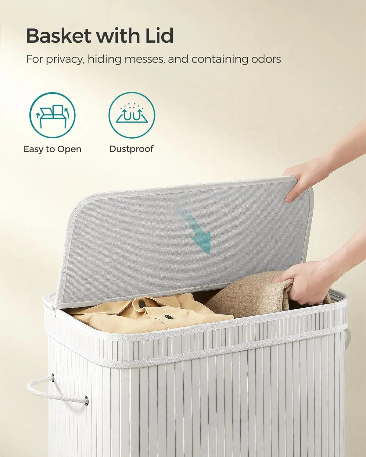 Foldable Bamboo Laundry Basket with Lid, Removable Washable Liner, Large Capacity for Home Use